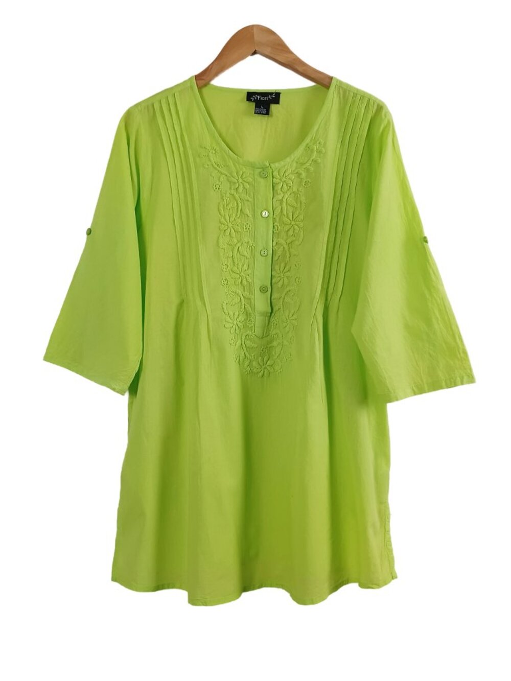 Fiori Cotton Pintuck Embroidered Tunic